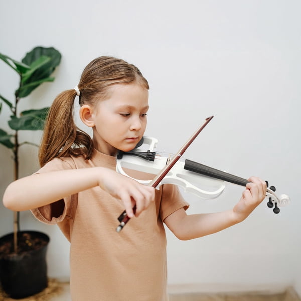 Full Size 4/4 Bunnel Edge Electric Silent Violin with Case Bow Rosin Headphone Connecting Line White