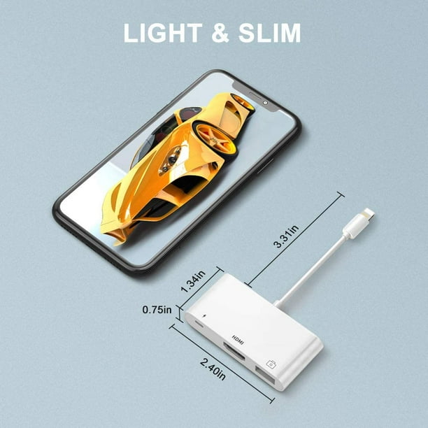 Adaptateur Lightning Vers HDMI Avec Adaptateur AV Numérique Lightning 1080p, Port De Charge Lightning Blanc Pour Certains Modèles D'iPhone, IPad Et IPod Et Moniteur HDTV Projecteur
