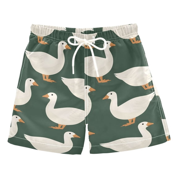 White Duck Pattern Swim Trunks Quick Dry Beach Pool Board Shorts Lightweight Stylish Print Sizes 2T to XL