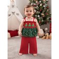 thumbnail image 3 of Toddler Baby Girl Halloween Christmas Outfit Smocked Spaghetti Strap Tank Top Wide Leg Pants Set, 3 of 8