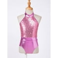 thumbnail image 3 of Linjinx Kids Girls Sequins Halter Backless Gymnastics Leotard Ballet Dance Biketard with Shorts Hair Light Pink 6, 3 of 7