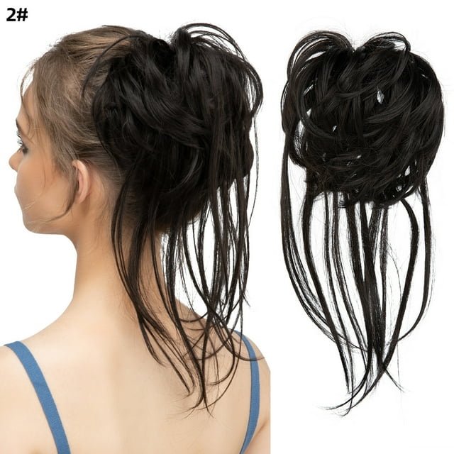 Zhuge Moño desordenado, extensión de moño despeinado, banda elástica para el cabello, moño rizado, coletero para mujer, color negro