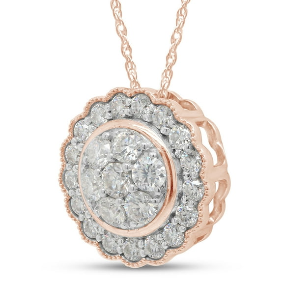 1 Carat Round Cut Lab Created Moissanite Diamond Flower Pendant Necklace In 10K Solid Rose Gold Jewelry For Women With 18" Chain (G-H Color, VVS1 Clarity, 1 Cttw)