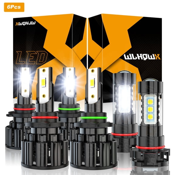 6pcs 9005 9006 LED Headlight Bulbs Combo Kit High/Low Beam H16 Fog Light 60W 6000K White