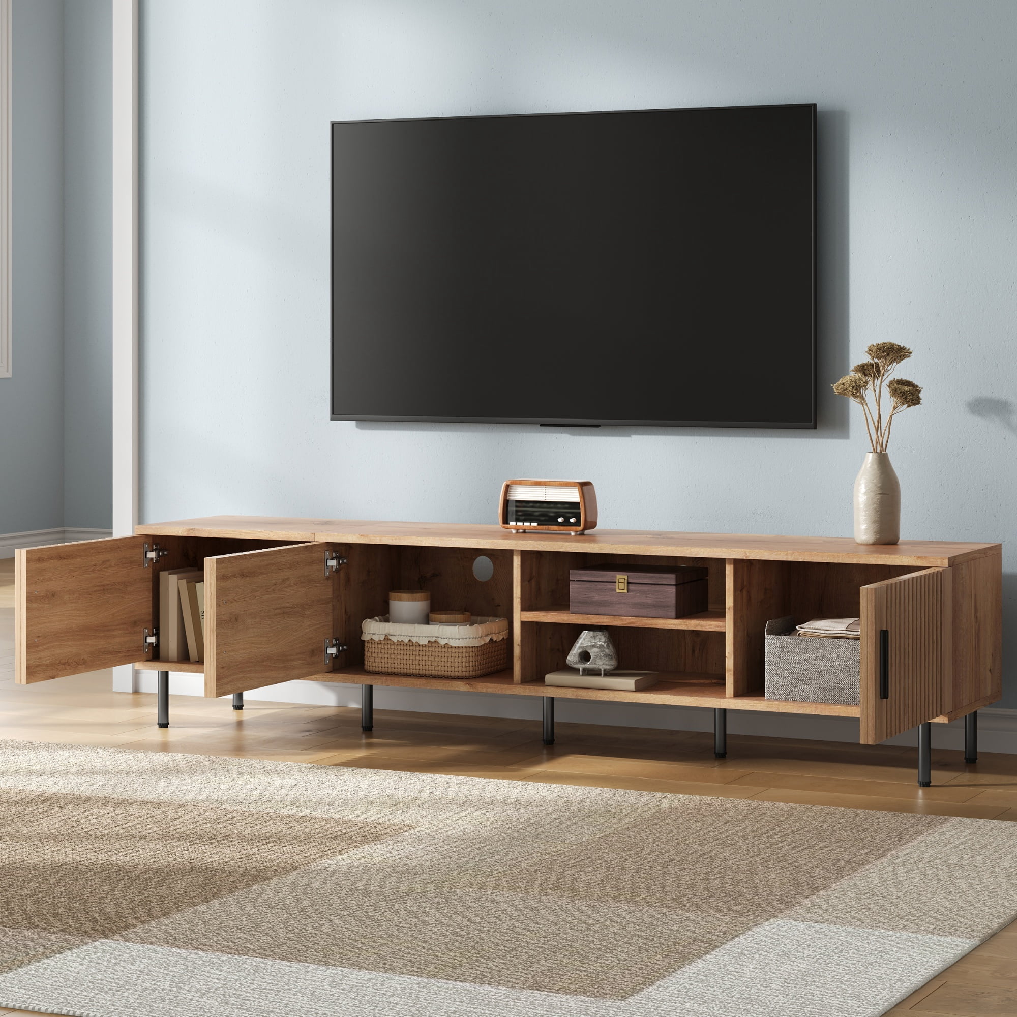 78in TV Stand for TVs up to 85", Entertainment Center with Closed Storage & Cable Management, Soft-Closing Hinges, Sturdy Iron Legs for Living Room