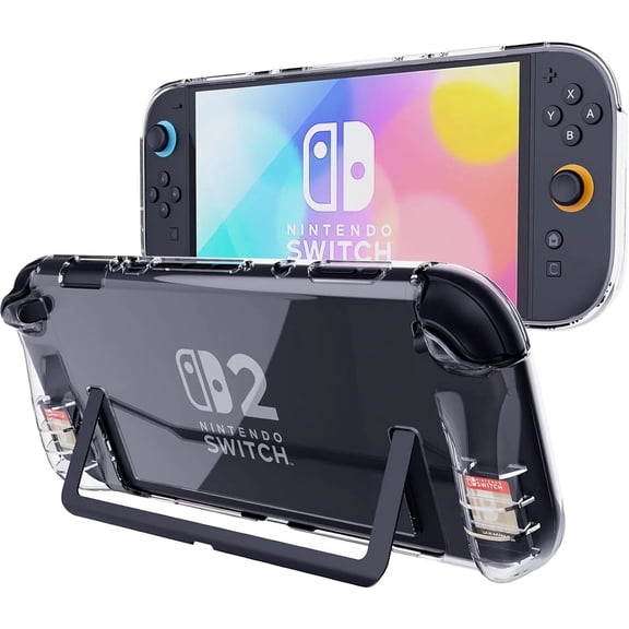 Funda transparente para Nintendo Switch 2 con 2 ranuras para cartuchos de juegos, cubierta de TPU suave, protección integral, absorción de impactos y protección contra arañazos
