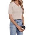 thumbnail image 3 of Mujeres Camisas de manga corta moda color puro casual señoras cómodas blusa superior para las verano albaricoque L, 3 of 6
