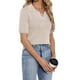 thumbnail image 3 of Camisas de manga corta para mujer, blusa cómoda informal de Color puro a la moda para verano, color albaricoque S, 3 of 6