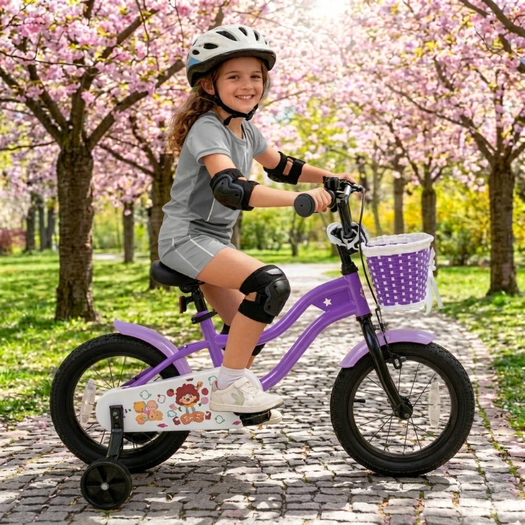 Redsmile Kids Bike 12 Inch with Training Wheels for Boys Girls Aged 3-4 Years Old, Toddler Bicycle with Adjustable Seat and Rider Height 31.5"-41.3", 110 lb Capacity, Purple