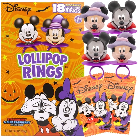 Disney Mickey and Minnie Halloween Lollipop Rings, Character Candy Pops, Party Favors, 18 Count, 7.61 Ounce Box