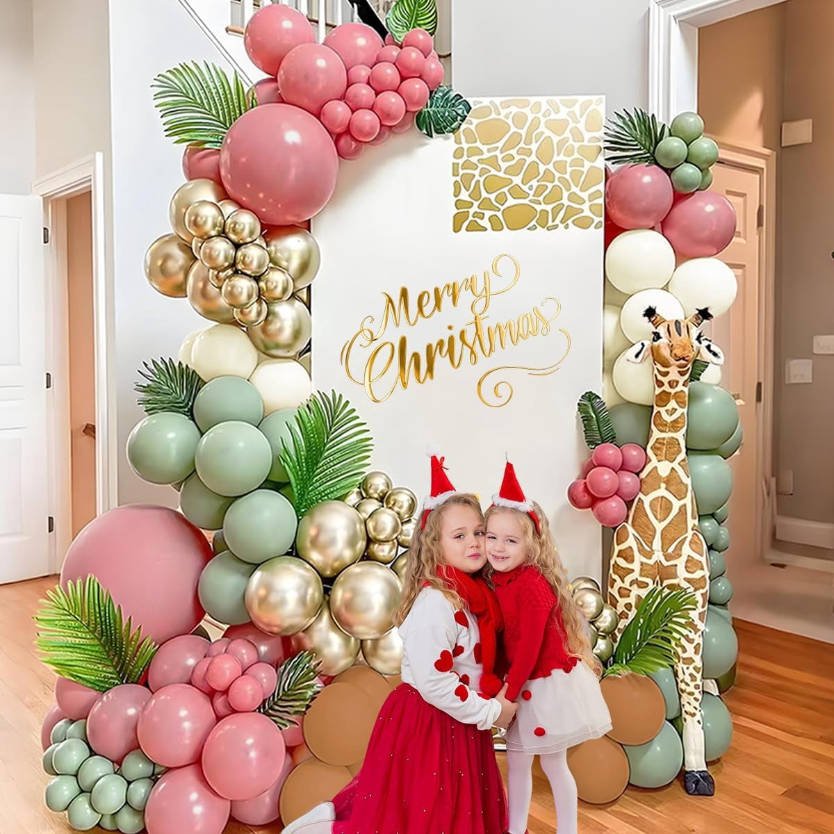 Burculy Pink Green Brown White Balloon Garland Arch Kit, 166Pcs Blush Pink Pastel Green White Sand Tan Brown Boho Balloons for Baby Shower Birthday Wedding Safari Jungle Woodland Party Decorations