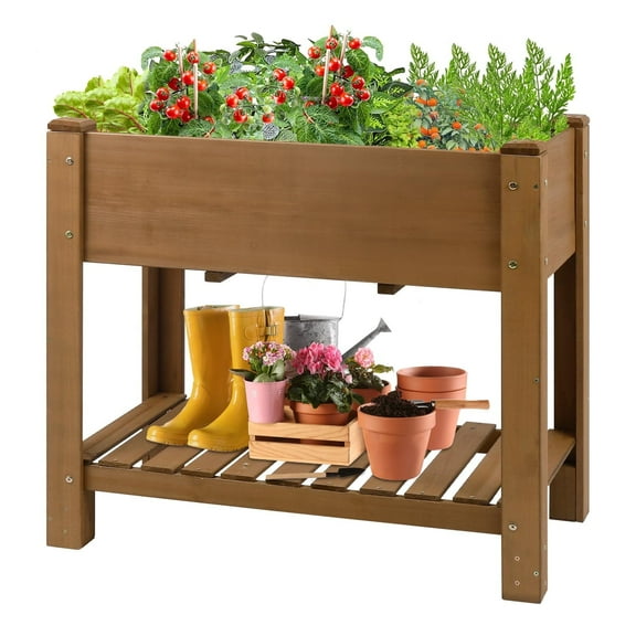PETSCOSSET Raised Garden Bed Wooden Elevated Planter Box with Legs, 33.46 X 17.9 X 29.72 in