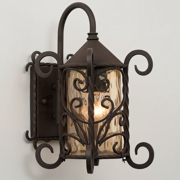 John Timberland Casa Seville Vintage Rustic Outdoor Wall Light Fixture Dark Walnut Scroll 13 1/4" Champagne Hammered Glass for Post Exterior Barn Deck