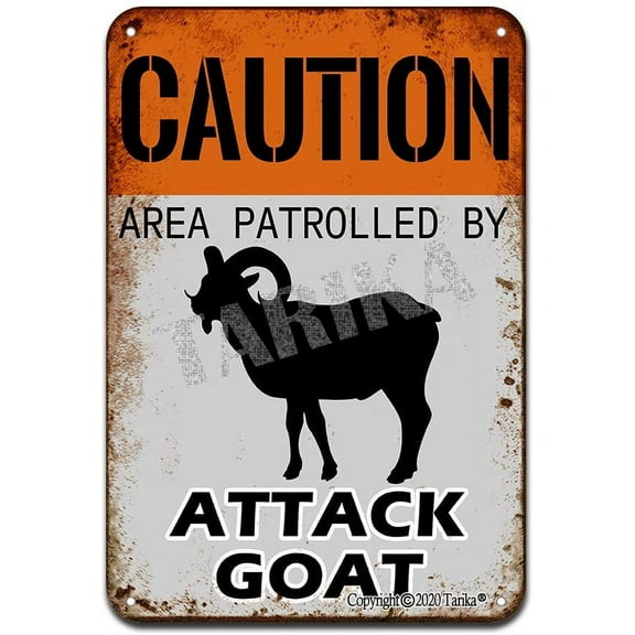 Caution Area Patrolled by Attack Goat Iron Poster Painting Tin Sign Vintage Wall Decor for Cafe Bar Pub Home Beer Decoration Crafts
