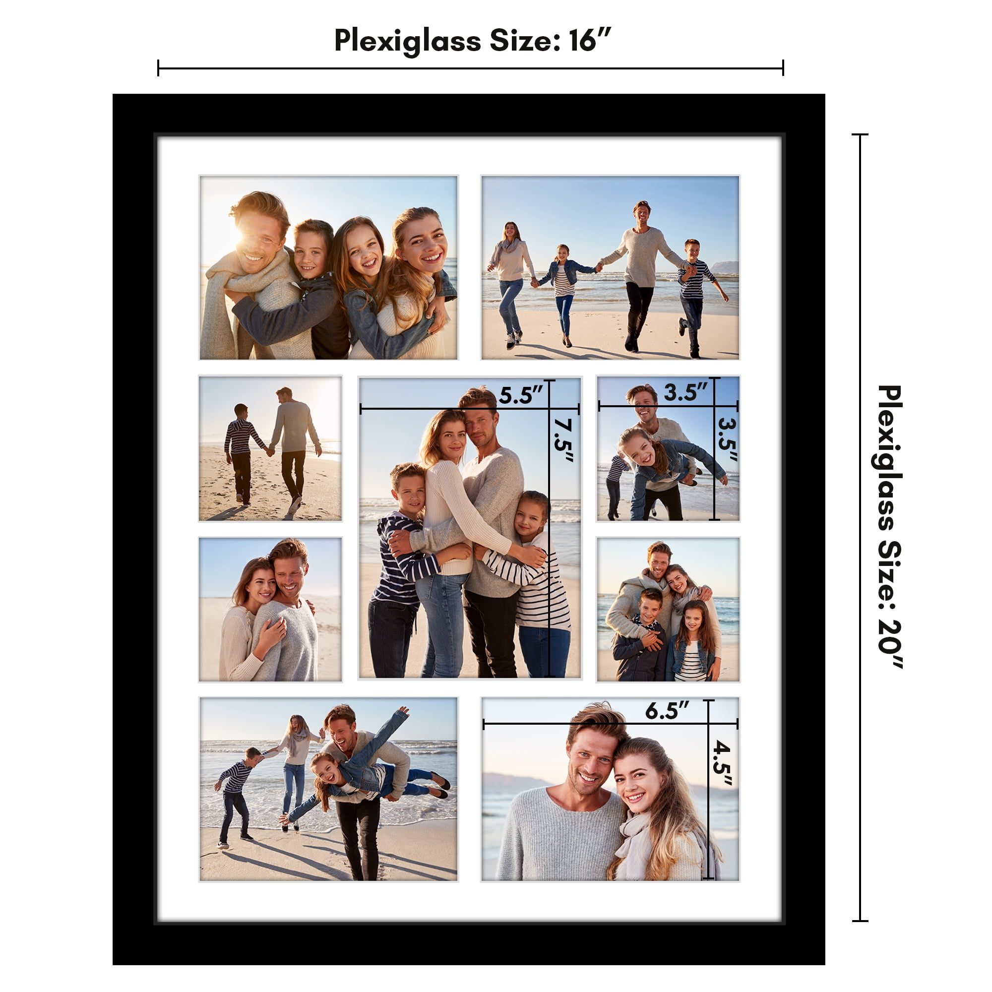 Americanflat 16x20 Picture Frame with Polished Plexiglass Collage Multi Frames Fit One Four Photos - Black