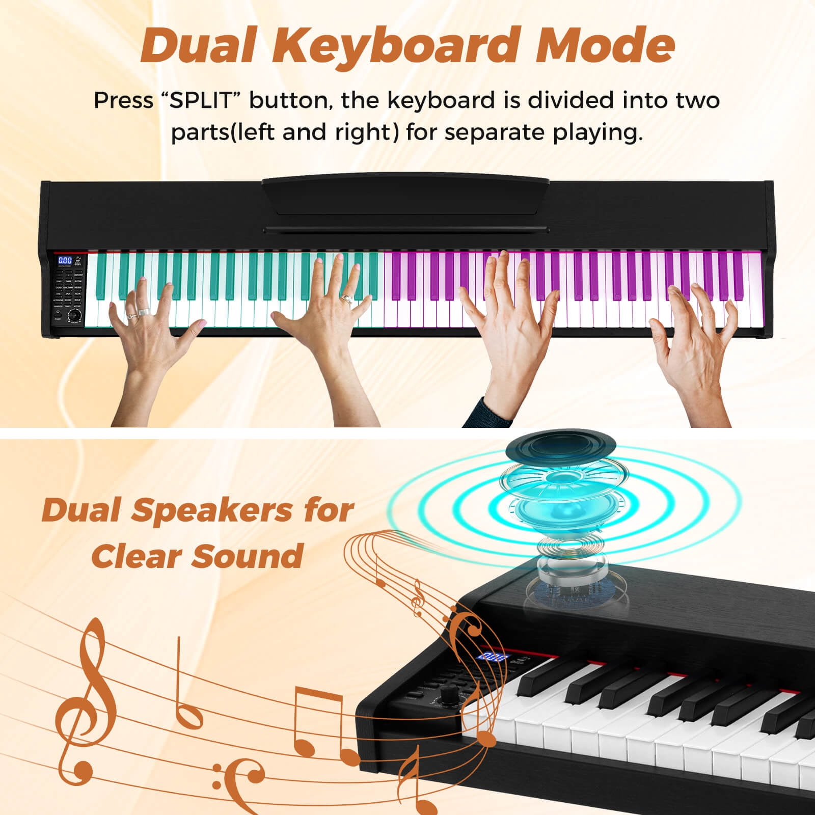 Costway 88-Key Keyboard Piano Set with Adjustable Stand & 2 Keyboard Mode 2 Speakers Black