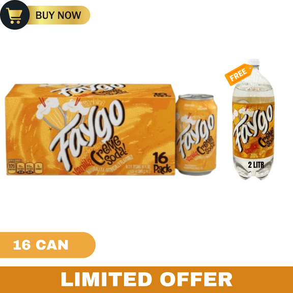 Faygo Vanilla Crème Soda – 16 Cans (12 fl oz)   FREE 2 Liter Bottle – Smooth, Creamy Old-Fashioned Flavor