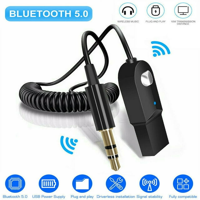 USB Bluetooth Receiver for Car, Music Streaming Car Kit, Portable Wireless Audio Adapter 3.5mm Aux Cable