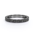 thumbnail image 3 of JeenMata Vintage Filigree Wedding Band - Milgrain Edge - in 18k Black Gold Plating over Silver, 3 of 6