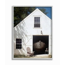 Stupell Industries Boat Behind Barn Door Rural Realistic Painting Framed Wall Art Design by Zhen-Huan Lu, 16" x 20", Gray Framed