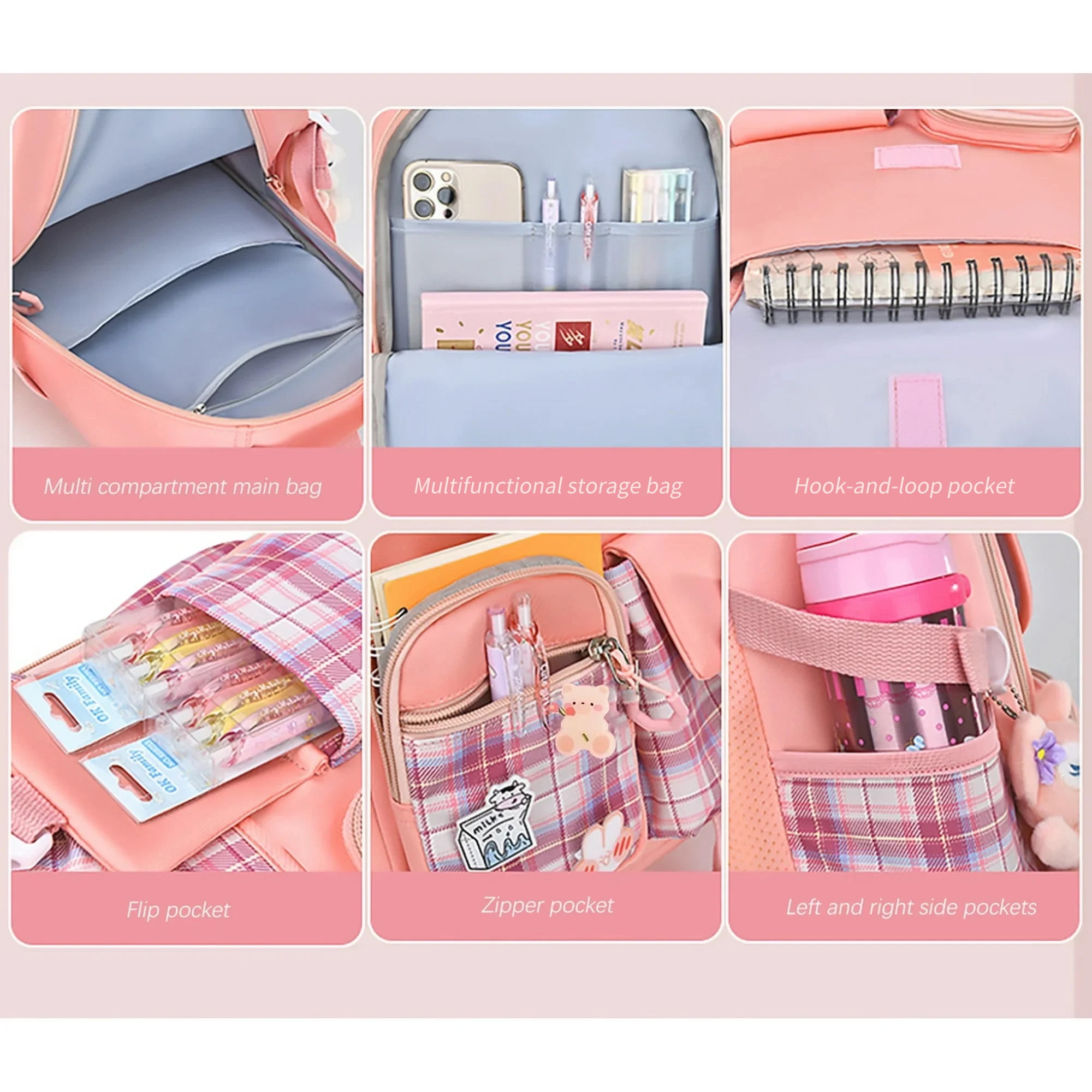 Ficcug Girls School Backpacks,Fashion School Bag for Kids Teens,30L Waterproof Students Bookbags for Elementary Middle,Pink