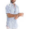 thumbnail image 2 of Camisa casual a rayas de algodón y lino azul cielo talla XL JMIERR, 2 of 8