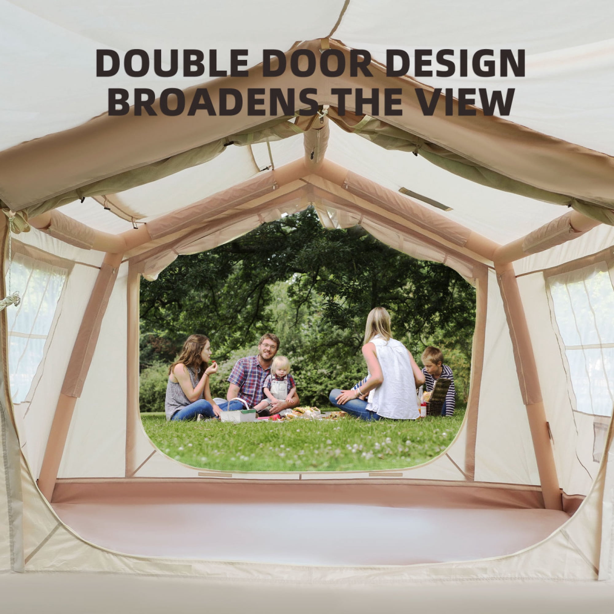 8 ㎡   Inflatable Camping Tent with Canopy, 4-Season Waterproof Oxford Air Tent with Hand Pump, Easy Setup Glamping Tent for 4/6/8 Person Adults,Beige