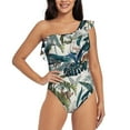thumbnail image 2 of Picia Hawaiian Style Pattern Women's One Piece Swimsuits,One Shoulder Swimwear Asymmetric ,Ruffle Monokinis Bathing Suits,High Waisted Flattering Bathing Suits-XX-Large, 2 of 8