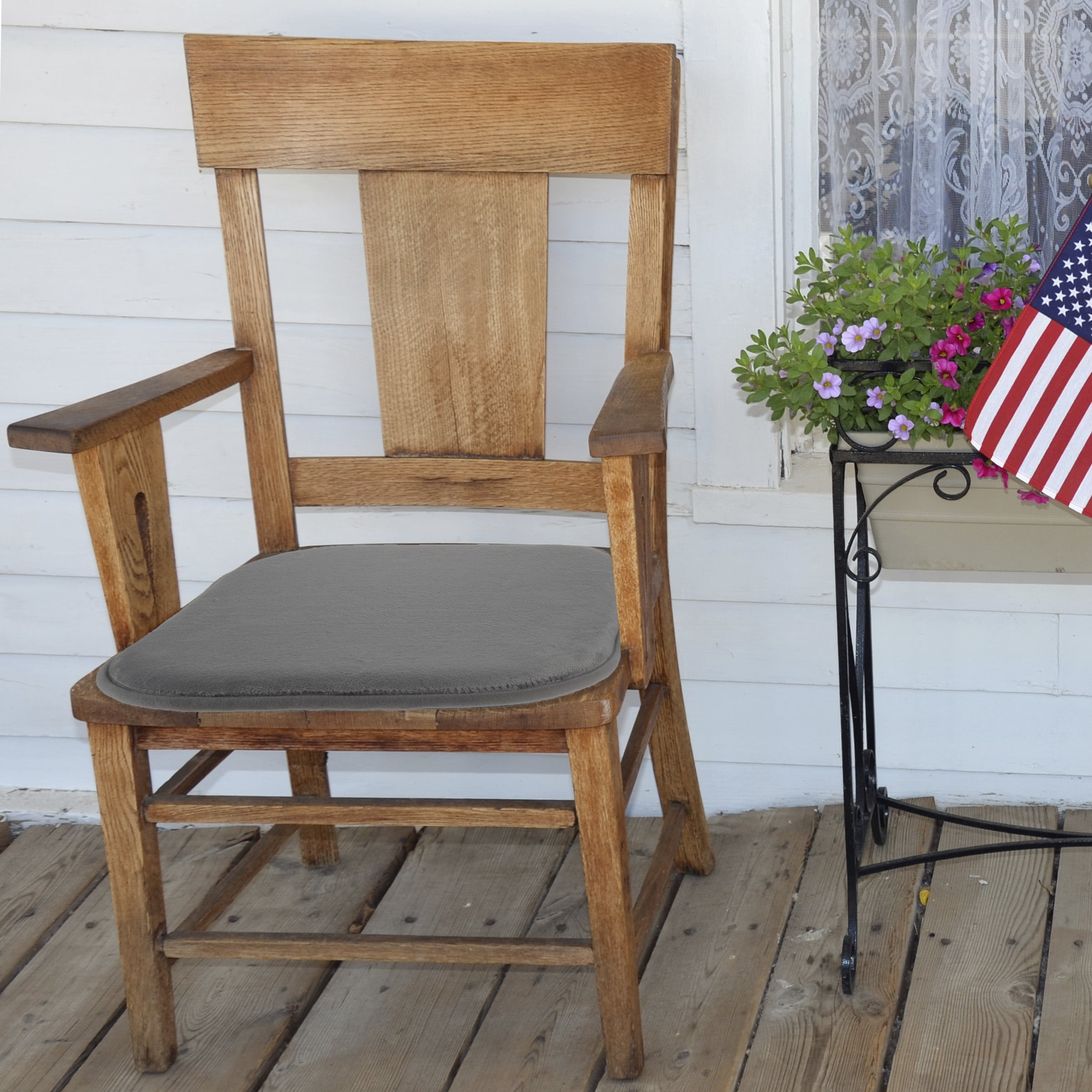 Memory Foam Chair Cushion-Square 16Â”x16.25Â” Plush Chair Pad with Ties and PVC Dot Backing for Kitchen, Dining Room, or Porch by Lavish Home (Charcoal)