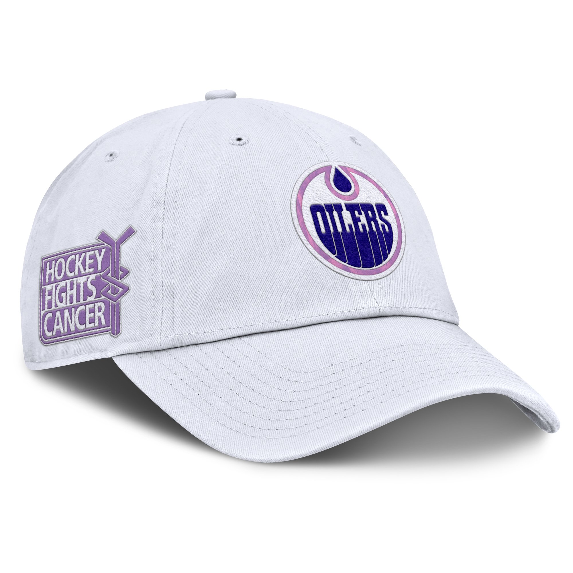 Men's-Fanatics White Edmonton Oilers Authentic Pro Hockey Fights Cancer Adjustable Hat