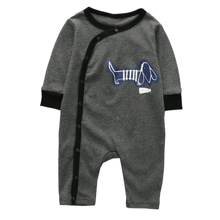 StylesILove Chic and Fun Animal Character Infant Baby Boy Long Sleeve Cotton Jumpsuit Outfit (95/18-24 Months, Slate Doggy)