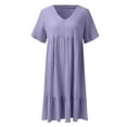 thumbnail image 6 of ZHOGXU Women's Casual Dress Solid Color Short Sleeve V Neck Pleated Comfortable Fashion Loose Dress For Everyday Wear,Purple,Xxl, 6 of 7
