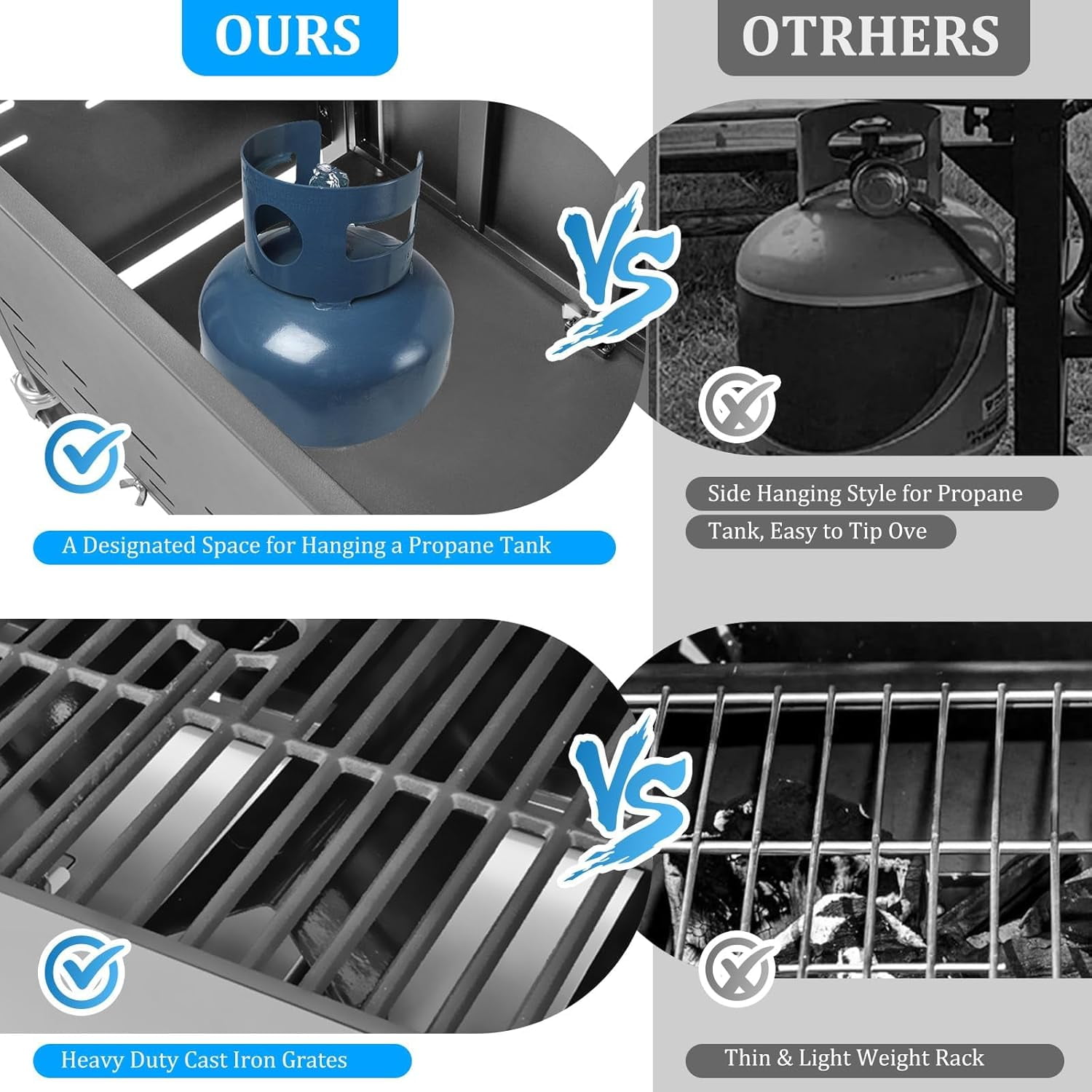 3 Burner Propane Gas Grill with Side Burner, Outdoor 37,150 BTU Stainless Steel Barbecue Grill with Lid, Wheels, Shelves and Thermometer for Camping, Outdoor Cooking