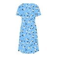 thumbnail image 4 of SYMOID Womens Spring & Summer Floral Print Short - sleeved V - neck Slim Casual Mini Shift Dress with Functional Pockets,Sky Blue,Size S, 4 of 7