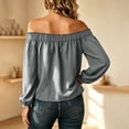 thumbnail image 5 of Tqcoqu Women's Off Shoulder Long Sleeve Cotton Linen Blouse, Elastic Ruffle Neckline Puff Sleeve Casual Solid Top, 5 of 7