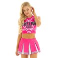 thumbnail image 2 of Aislor Ensemble de Haut Court de Cheerleading pour Femmes avec Jupe Plissée Mini Ensemble d'Uniforme de Cheerleading Rose Vif P, 2 of 7