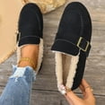 thumbnail image 3 of Rokment Womens Winter Snow Boots with Fleece Lined Fashion Warm Cozy Slip on Penny Loafers Soft Casual Suede Buckles Ballet Flat Ankle Booties for Walking Driving Black Size 6, 3 of 7