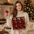 thumbnail image 5 of 2026 Christmas Indoor Home Decor Red Flocked Christmas Balls Ornaments 9Pcs Christmas Tree Decorations Balls With Gold Glitter Shatterproof Xmas Hanging Baubles For Holiday Wedding Party, 5 of 5