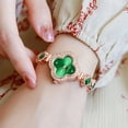 thumbnail image 4 of Reloj de cuarzo con pulsera de trébol de cuatro hojas de moda Reloj de mujer esmeralda Reloj de mujer, 4 of 5