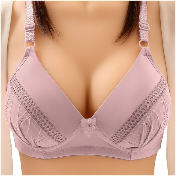 QLEICOM Everyday Bras for Women, Women's Comfort Lift Wirefree Bra Solid Color Comfortable Hollow Out Perspective Bra Underwear No Rims Bras No Underwire Pink Cup 36/80C