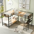 thumbnail image 2 of EUROCO L-Shaped Twin over Twin Bunk Bed with Desk and Shelf for Kids Bedroom, Brown, 2 of 10