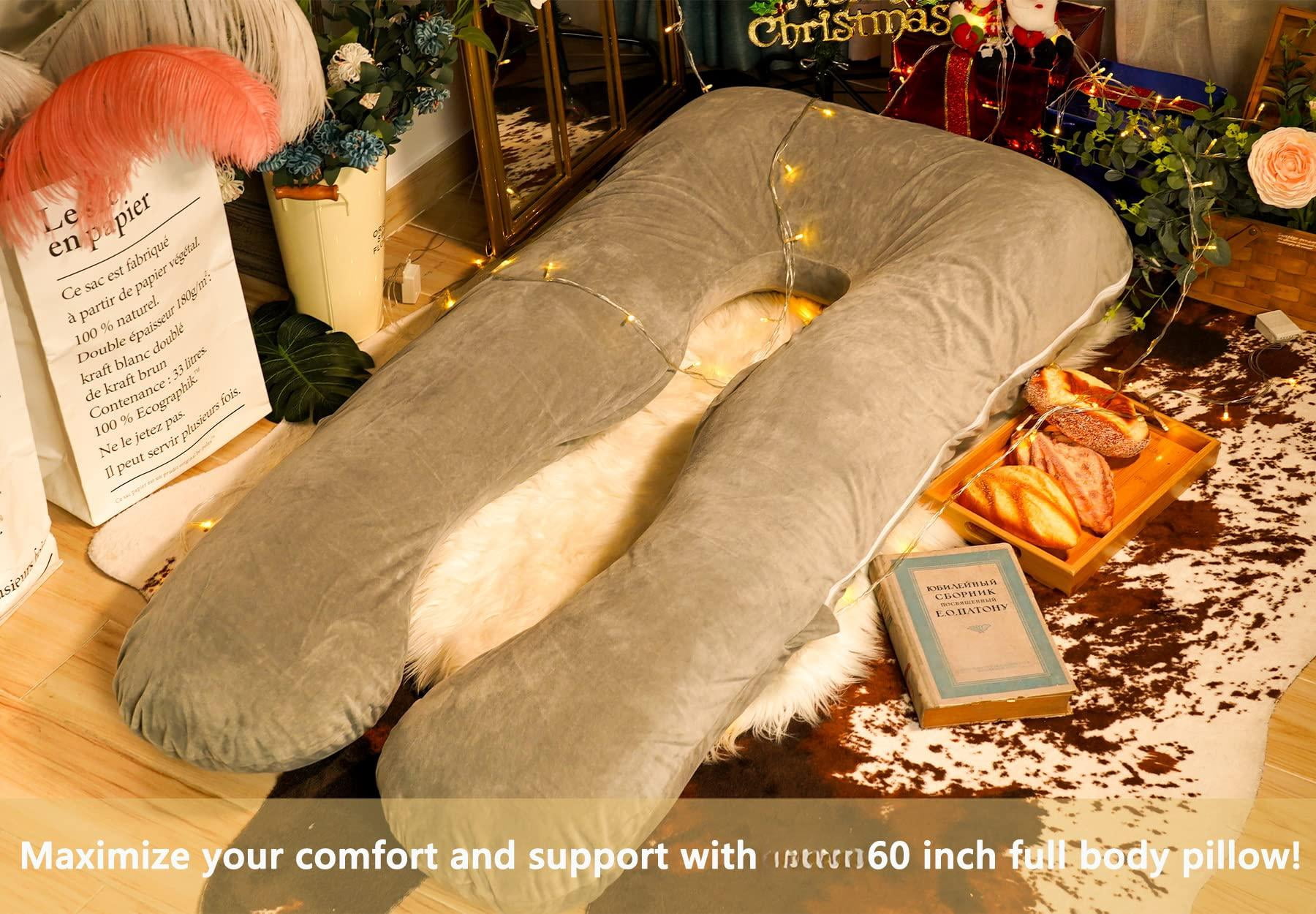 Pillow  U Shaped Full Body Pillows For Sleeping Maternity Women With Removable Cover (60 Inch Gray)