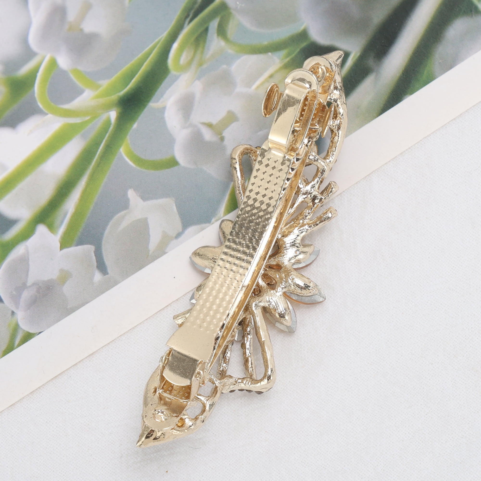 Unique Bargains Flower Rhinestone Barrettes Stylish Hair Champagne
