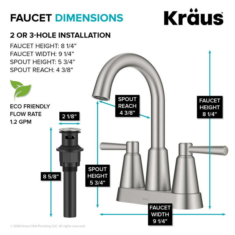 KRAUS Ramus 2-Handle 4-inch Centerset Bathroom Faucet in Spot-Free