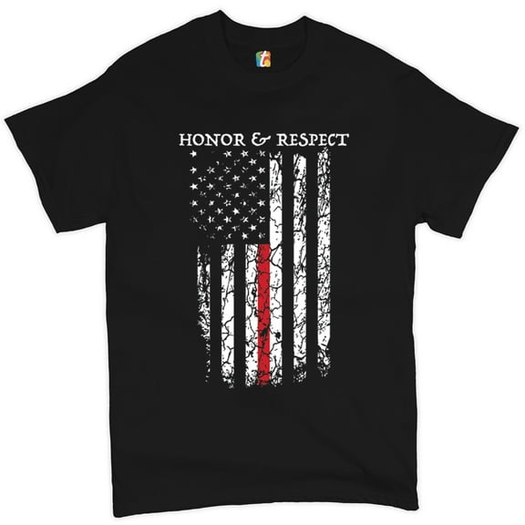 Tee Hunt Honor & Respect Thin Line T-Shirt Firefighter American Flag Men's Tee