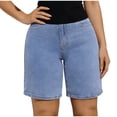 thumbnail image 3 of QIUOMBBP Bermuda Jean Shorts for Women High Waisted Trendy Denim Shorts Knee Length Cutoff Loose Fit Long Shorts Blue M, 3 of 6