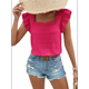 thumbnail image 3 of Top de Mujer con Cuello Cuadrado y Volantes de Corta, Color Rojo Rosa M, 3 of 9