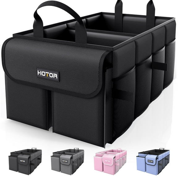 HOTOR Trunk Organizer for Car and SUV - Large-Capacity Car Organizer with Multiple Compartments, Foldable Car Organization for Car Accessories, Tools, Sundries, Black