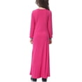 thumbnail image 4 of Fesfesfes Muslim Long Dress Solid Color Big Girls Long Sleeve Dress V Neck Colorblock Dress Under 10$, 4 of 6