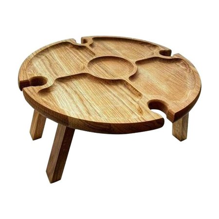 

Wooden Folding Picnic Table with Wine Glass Holder - Portable Creative 2 in 1 Wine Glass Rack & Compartmental Dish for Cheese and Fruit for Outdoor